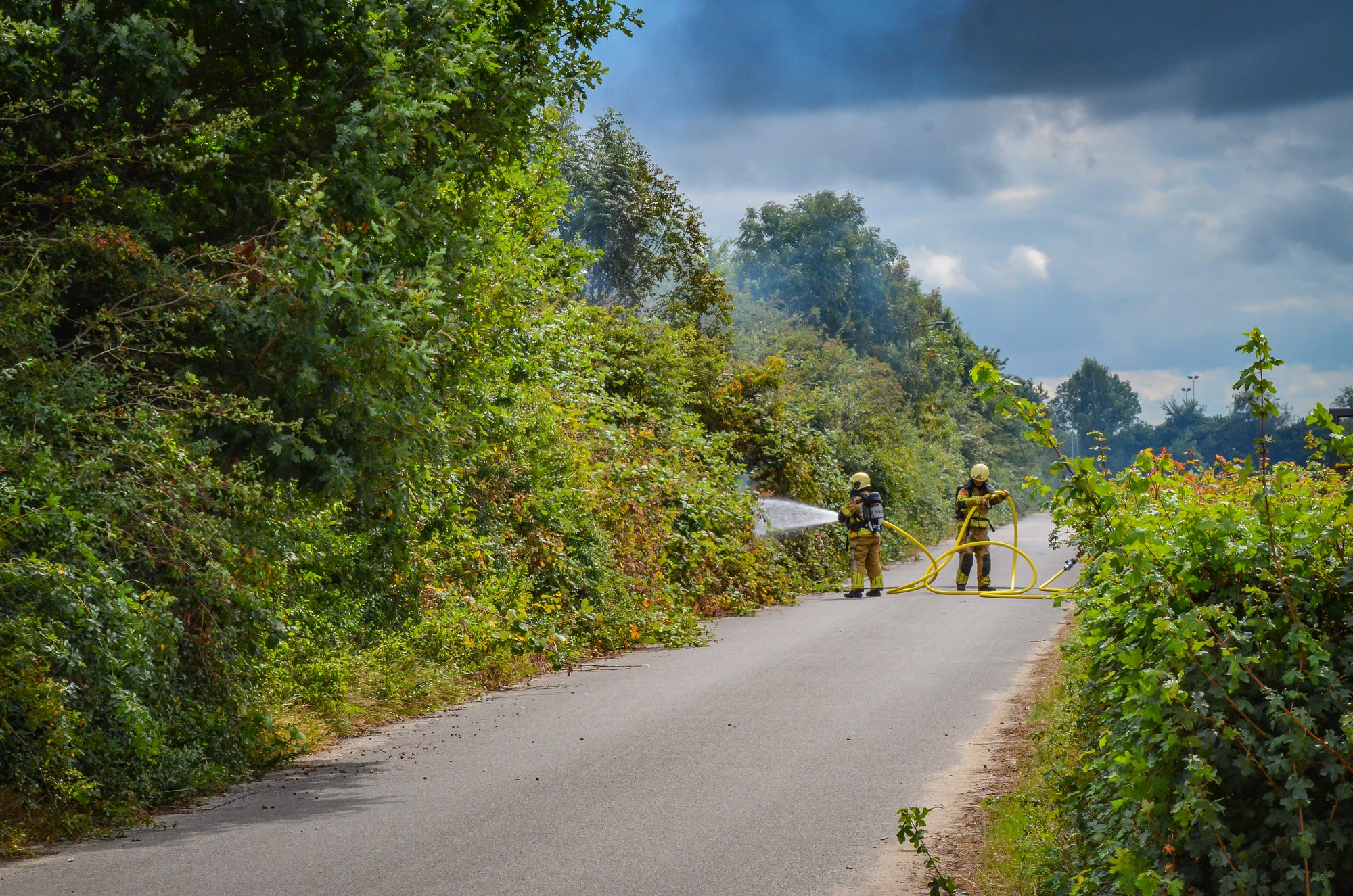 Brand in bosjes aan Sportweg in Heerenveen snel geblust