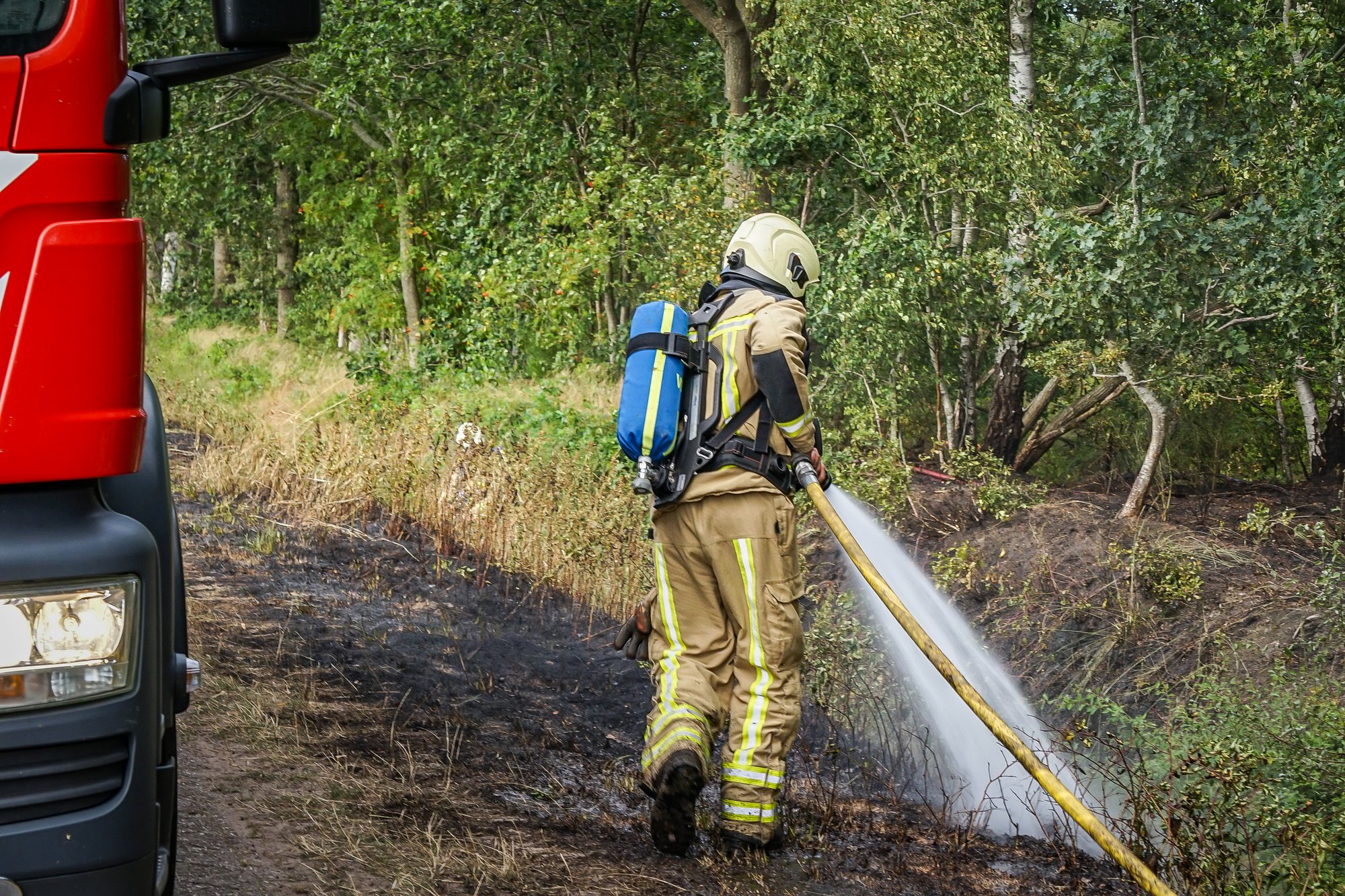 Brandweer rukt uit voor bosbrand in Holsloot