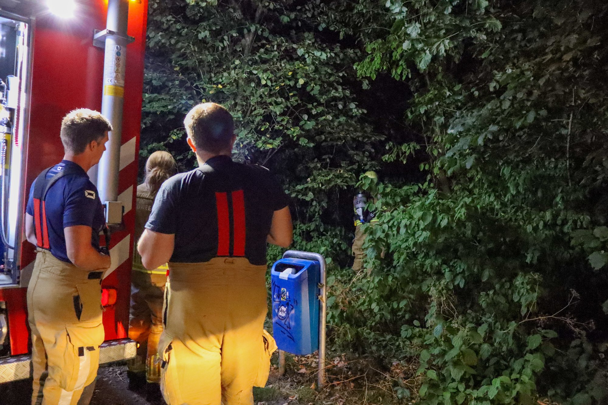 Kleine brand in bosje aan het Kalverdijkje in Leeuwarden